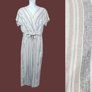 Jones New York Hampton Stripe Linen Cement Jumpsuit Size XL NWT